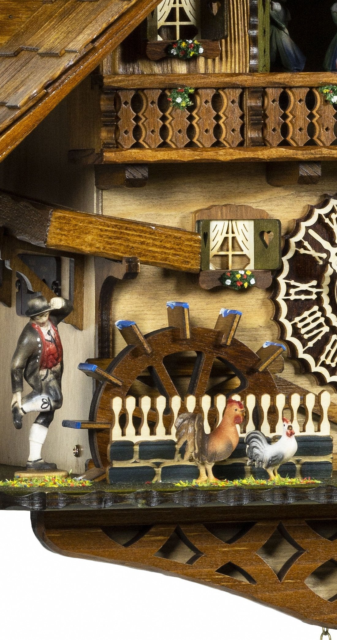 Trenkle Quartz Cuckoo Clock Black Forest House with Moving Wood Chopper and Mill Wheel, with Music TU 4259 QMT HZZG Trenkle