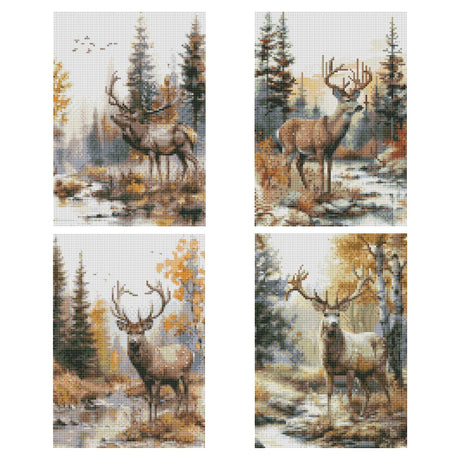 Deer Diamond Art Kits for Adults - 4 Pcs DIY Forest Animal Diamond Painting Set Elk 5D Full Drill Gem Art Craft for Beginners Home Wall Decor 9.84 x 13.7 Inches INCOK