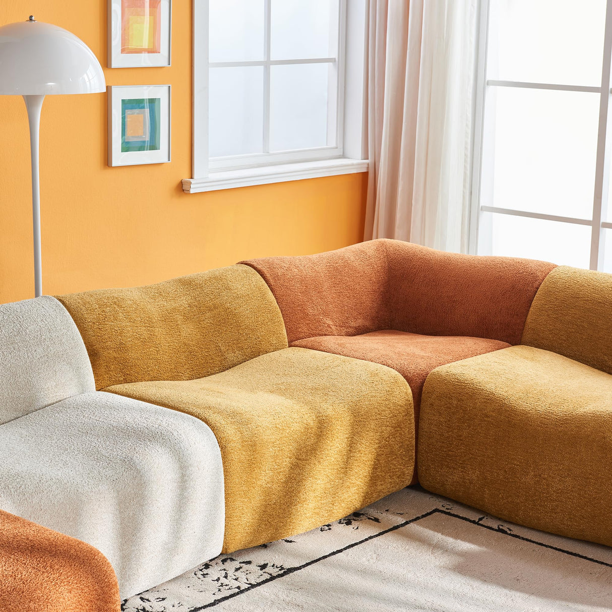 VASOENY 129.53" U Shape Modular Sectional Sofa, Raindrop Velvet Fabric Oversized Sectional Couch, 6 Seat U Shaped Couch with Soft Pillows for Living Room, Office, No Assembly Require VASOENY