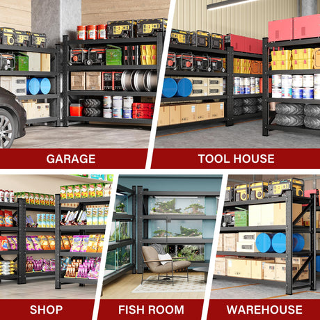 71.3" Wide Heavy Duty Garage Shelving Units,5000LBS Deep Storage Shelves,Black Metal Garage Shelves,Steel Shelf,Large Storage Rack,Industrial Shelving for Shop,Warehouse,Basement,71.3"W x 24"D x 70"H SISESOL