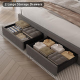 Fastroby Full Size Bed Frame with Adjustable Headboard and 2 Storage Drawers, Upholstered Bed Frame Full with RGB LED Light and Charging Station, Easy Assembly, No Box Spring Needed, Grey Fastroby