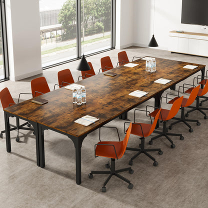 Trggivs 13FT Conference Table, Super Sturdy Large Rectangle Meeting Seminar Table for 12-16 Person, Long Business Tables, 4 Pcs Brown - WoodArtSupply