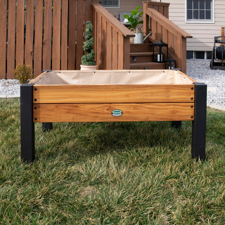 Backyard Discovery 48" Teak Wood Raised Garden Bed Planter Box with Galvanized Steel Legs, Mesh Liner for Outdoor Gardening, Patio, Balcony, Deck, Porch Backyard Discovery
