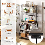 Yaheetech Kitchen Bakers Rack with Power Outlet & LED Lights, 5 Tiers Coffee Bar Table with 8 S Hooks, 64 Inches Tall Microwave Oven Stand with Storage for Spices, Pots, Gray Yaheetech