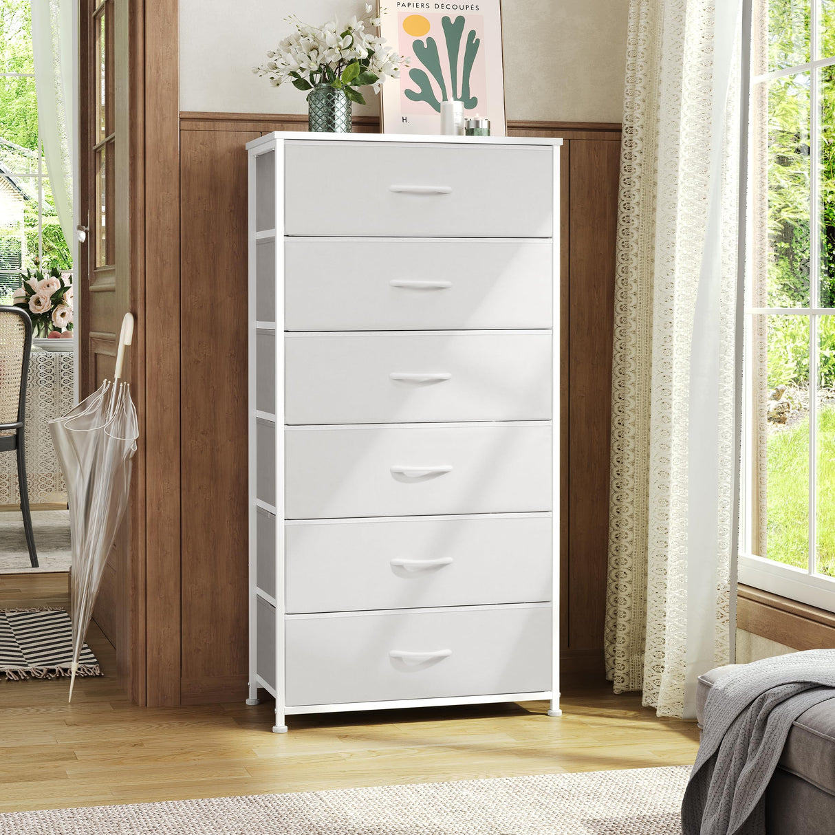 Crestlive Products Dresser for Bedroom with 6 Drawers, Tall Chest of Drawers, White Dressers Bedroom Furniture, Storage Organizer Unit with Bins for Closet, Hallway, Living Room, Entryway Crestlive Products