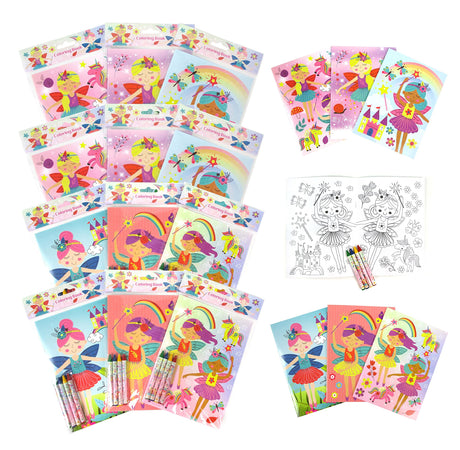 TINYMILLS Magical Fairies Coloring Books for Kids with 12 Coloring Books and 48 Crayons, Fairies Birthday Party Favors, Favor Bag Fillers, Classroom Rewards, Carnival Prizes TINYMILLS