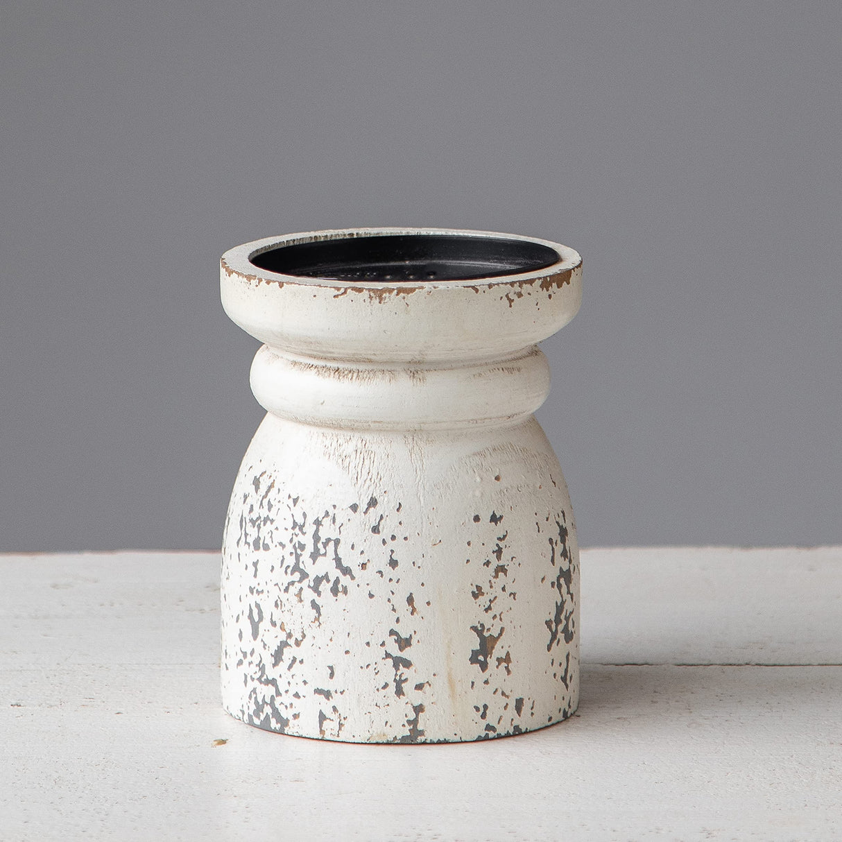 SOFE Rustic Candle Holder for Pillar Candle, Vintage White Wooden Pillar Candle Holder, Farmhouse Antique Candlestick Holder for Dining Table, Coffee Table Centerpiece (4.9" x 4.9" x 6.1") SOFE