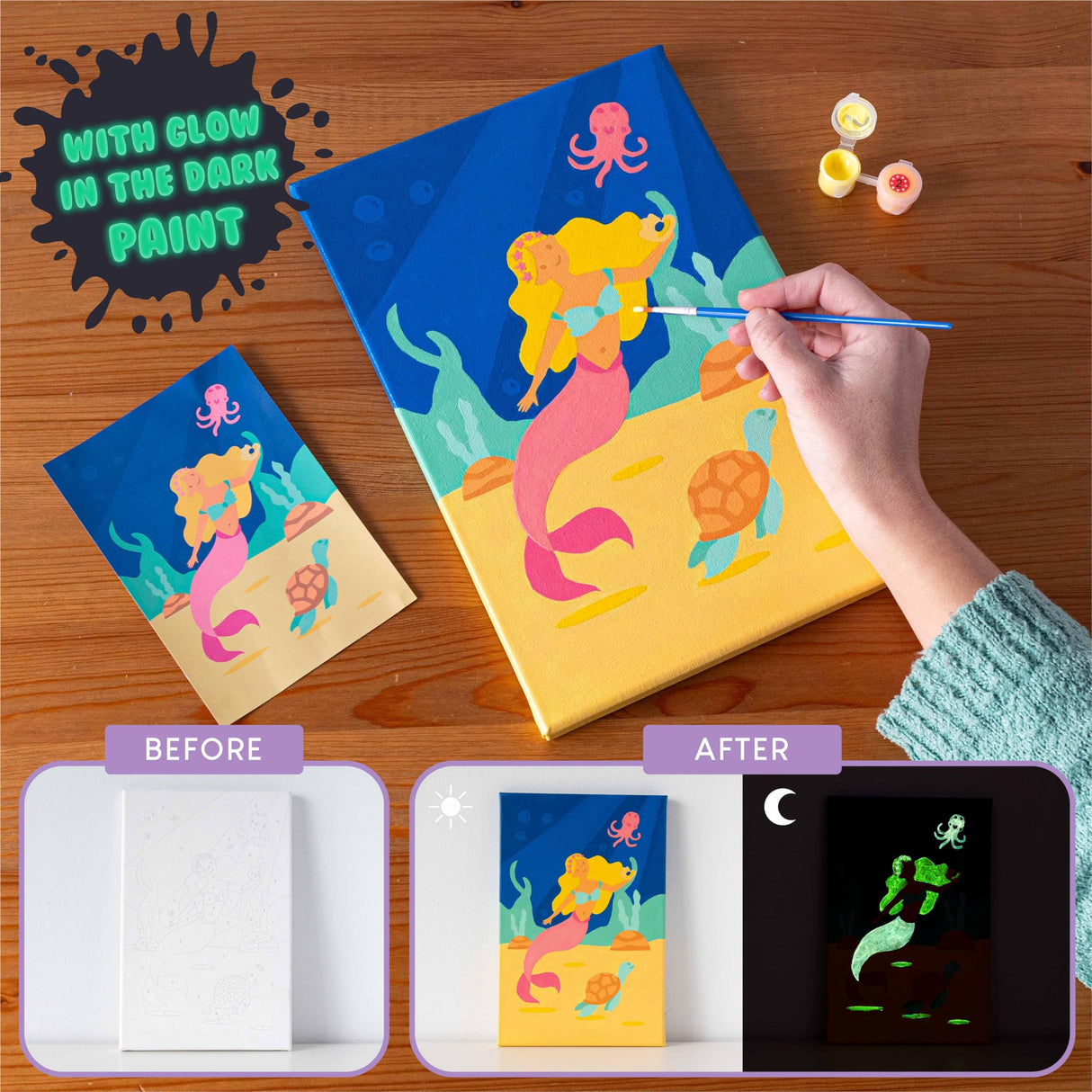 BONNYCO Paint by Numbers Kit for Kids Mermaid Pack 3 Canvas Paint by Number Canvas Framed Pre Drawn, Mermaid Gifts for Girls Painting | Arts and Kids Crafts 4-6 8-12 | Pintar por Numeros Niñas BONNYCO