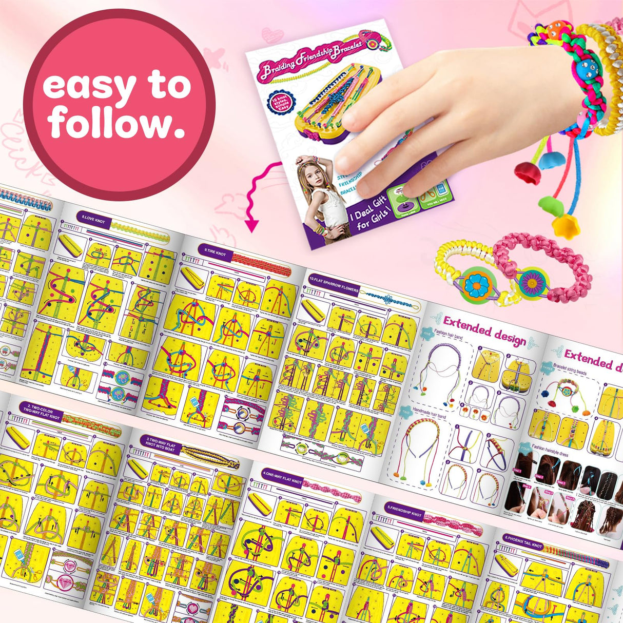 Suu66 Friendship Bracelet Making Kit for Girls 8-12 | String Bracelets Maker Craft Kit, DIY Art Gift for Kids Age 8, 9, 10, 11, 12 Years (Yellow) Suu66