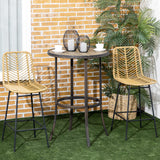 HOMCOM Rattan Bar Stools Set of 2, 26" Counter Height Barstools, Boho Kitchen Island Stools with Breathable Wicker Seat and Back, Yellow HOMCOM