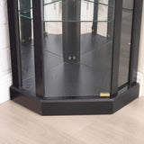 Lighted Corner Display Curio Cabinet Wooden Shelving Unit with Tempered Glass Door, Bar and Liquor Storage Area with 4 Shelves, Wine Cabinet，Black CQSXDA