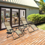 Yaheetech 3PCS Zero Gravity Recliner Portable Outdoor Reclining Chair Set w/Side Table Folding Chaise Lounge Chairs for Patio Beach Deck Garden Pool Beige Yaheetech