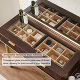 T4TREAM Fluted Makeup Vanity Desk with 36" HD Lighted Mirror, 48" Big Modern Vanity Desk with Mirror and Lights, Dressing Table with 5 Drawers & Shelves, Glass Top for Bedroom (Dark Walnut) T4TREAM