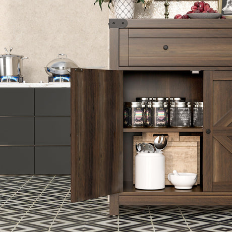 Flamaker Sideboard Buffet Cabinet with Storage, Farmhouse Coffee Bar Cabinet with 1 Drawer and 2 Barn Doors, Barn Door Console Table, Storage Cabinet for Kitchen, Dining Room, Entryway (Brown) Flamaker