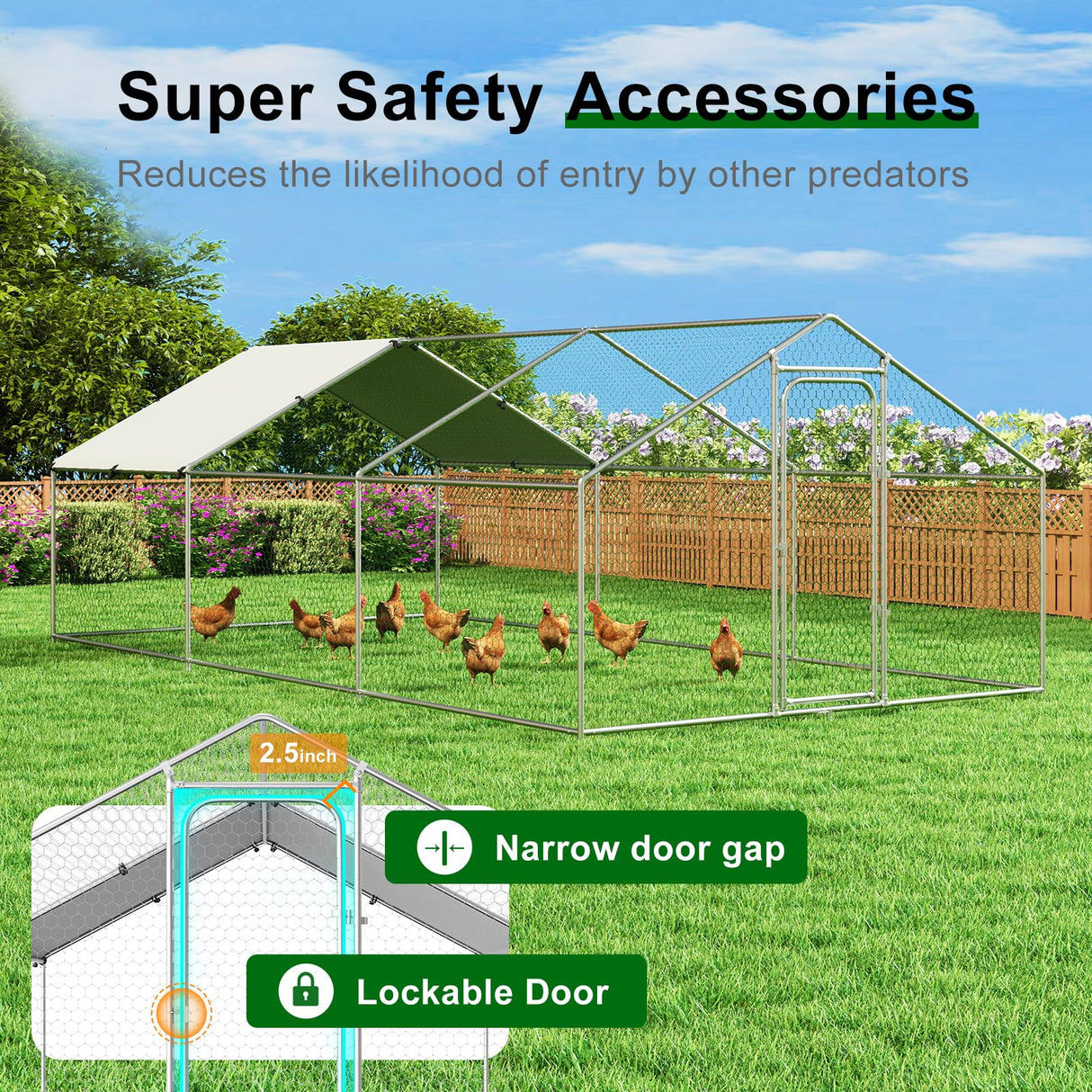 Large Metal Chicken Coop Walk-in Poultry Cage Hen Run House with Waterproof and Anti-Ultraviolet Cover for Backyard Farm Garden, Cage for Rabbits Duck Spire Roof(10’ W x 19.7’ L x 6.4’ H) Rupzen