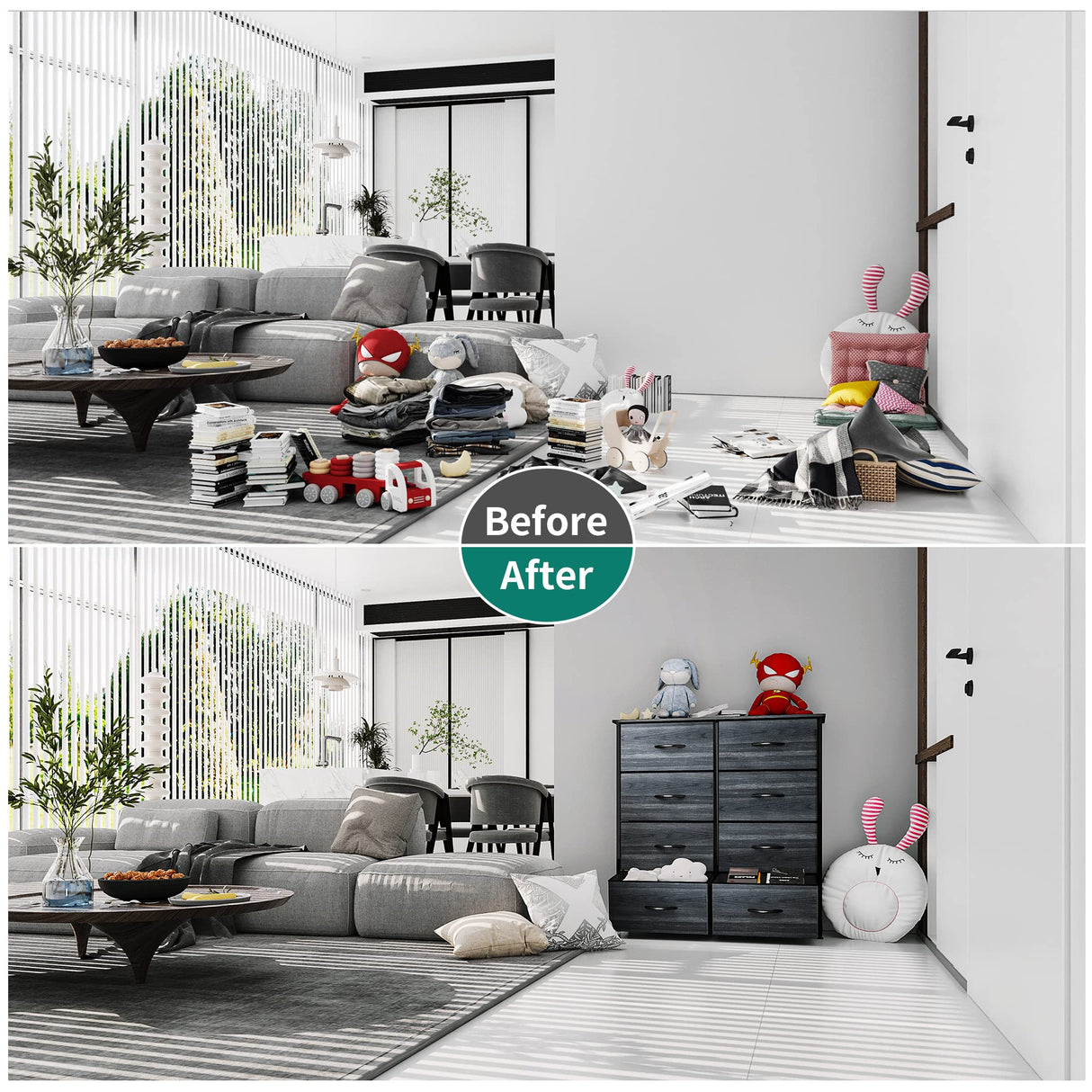 YITAHOME Cloth Dresser with 8 Drawers - Fabric Dresser for Closet, Chester Drawers for Bedroom, Hallway, Closets - Sturdy Steel Frame, Wooden Top & Easy Pull Fabric Bins, Charcoal Black Wood Grain YITAHOME