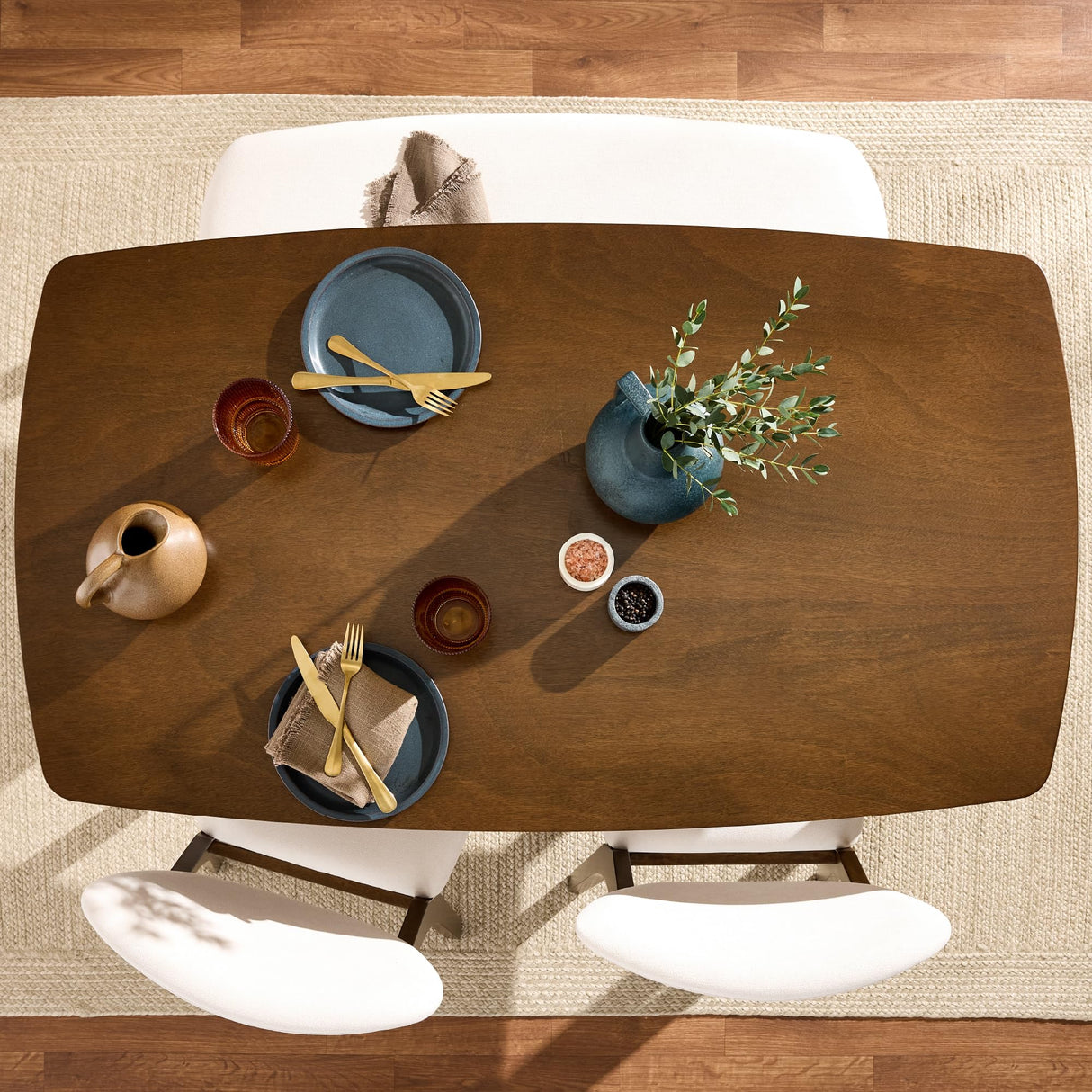 Best Choice Products 4-Piece Mid-Century Modern Wood Dining Kitchen Table & Chair Set w/ 2 Upholstered Chairs, Bench Seat - Walnut/Cream Best Choice Products