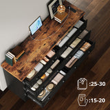 LIKIMIO 59" 6 Drawers Dresser for Bedroom, Power Strip, Farmhouse Large Wood Dressers & Chest of Drawers with Wide Storage Cabinet, Rustic Brown & Black LIKIMIO