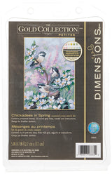 Dimensions Gold Collection Counted Cross Stitch Kit, Chickadees in Spring, 16 Count Dove Grey Aida, 5'' x 7'' Dimensions