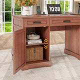 Whalefall Executive Desk with Drawers, 55'' Farmhouse Desk Wooden, Home Office Computer Desk with File Cabinet and Charging Station, Cherry Brown Whalefall