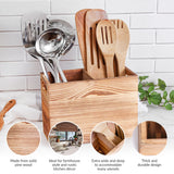 CB Accessories Utensil Holder in Rustic Wood for Kitchen Countertop Organizer and Cooking Tools Storage (Double Compartment) CB Accessories