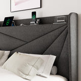 Einhomn Dark Grey Queen Size Upholstered Bed Frame with Built-in Charging Station and Storage Headboard Einhomn