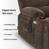 MCombo Power Lift Recliner Chair for Elderly, Lift Chair with Heat and Massage, USB &Type C Ports, Cup Holders, Fabric 7095 (Medium, Mocha) MCombo