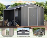 AMERLIFE 10.6x6.8x6.3 FT Galvanized Metal Storage Shed with Open Firewood Bay, Sliding Doors & Ramp, 2 Windows & Vents, Weather-Resistant Outdoor Tool/Garden Shed, Dark Gray AMERLIFE