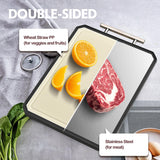 SNOWCLAD Stainless Steel Cutting Board,Double Sided Steel Cutting Board for kitchen,Stainless Steel/Wheat straw pp Large Cutting Board for meat,Dishwasher Safe,non toxic Chopping Board,16 * 11 Inch KLAPOLA