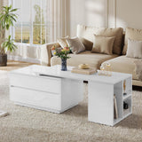 YITAHOME LED Coffee Table with Storage 4 Drawers, Modern Coffee Tables for Living Room, Wooden Rectangle Extendable Center Table with Open Shelves & Sliding Tabletop 35"- 61" for Home Office, White YITAHOME