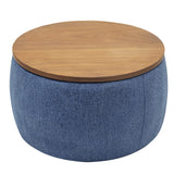 YICORPS Modern Round Storage Ottoman with Wooden Top,Handmade Luxury Pleated Circle Fabric Storage Ottoman Coffee Table,End Table & Footstool for Living Room（Navy Blue） YICORPS