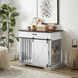 Aoowow Dog Crate Furniture 38" Wooden Dog Kennel Indoor with Sliding Barn Door,Heavy Duty Dog Crate Decorative Dog House with Drawer Dog Cage End Table for Small Medium Dogs,White Aoowow