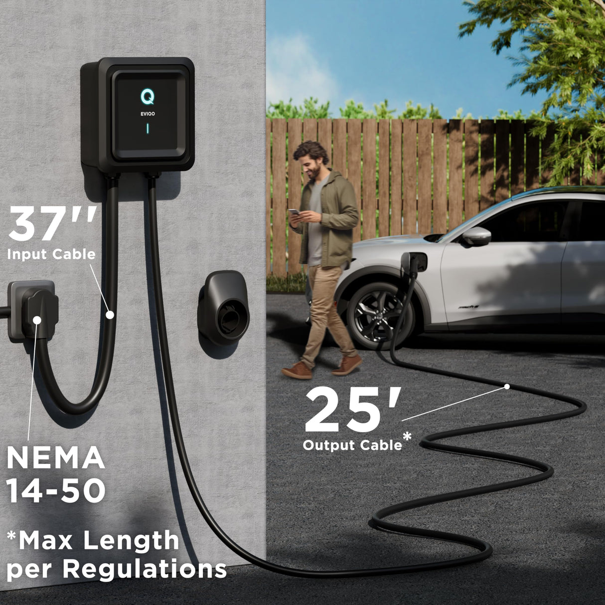 EVIQO Level 2 EV Charger - 48 Amp EV Charger Level 2, 240V Electric Vehicle Charging Stations, EV Level 2 Charger NEMA 14-50/Hardwire EVSE Level 2 Charger, 25' Cord Electric Car Charger Energy Star/UL EVIQO