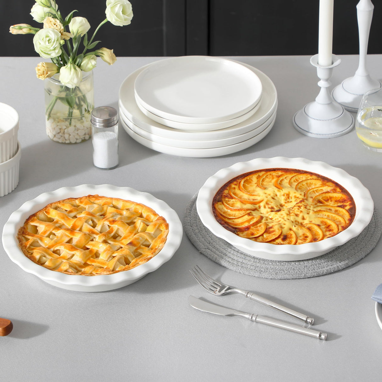 MALACASA Ceramic Pie Pan, Pie Pan for Baking 9 Inch, 40 OZ Pie Plate Round Pie Dish for Baking Fluted Pie Dish Baking Pan, Non Stick Deep Pie Dishes for Quiche, Apple Pies, Pot Pies, Tart, etc. MALACASA