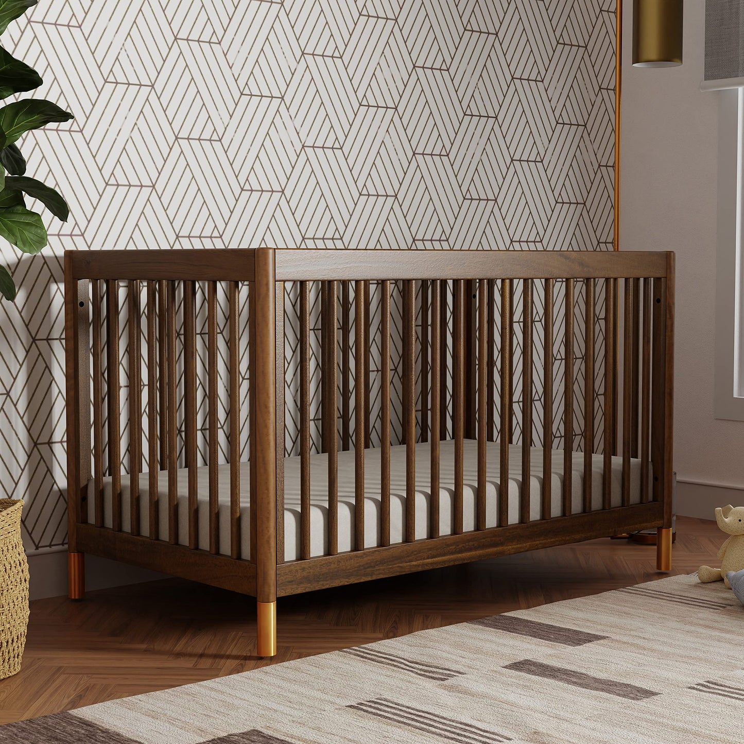 Babyletto Gelato 4-in-1 Convertible Crib with Toddler Bed Conversion in Natural Walnut and Brushed Gold Feet, Greenguard Gold Certified