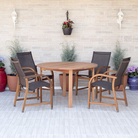 Amazonia Bahamas 5-Piece Patio Round Dining Table Set | Eucalyptus Wood | Ideal for Outdoors and Indoors, Brown Amazonia