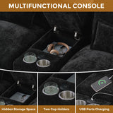 HYJT-H&K 124" U Shaped Cloud Couch Sectional, Comfy Fluffy Chenille Black Sectional Couches for Living Room, Modern Modular Sectionals Sofa with Central Console Double Chaise Lounge Black HYJT-H&K