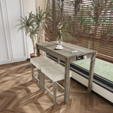 3-Piece Allamazing Natural Counter Height Bar Table Set with USB Ports and 2 Fabric Padded Stools allamazing