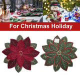 OWENIE Christmas Placemats Set of 4, Poinsettia Table Mats with Embroidered and Applique Velvet Fabric, 16 Inch x 16 Inch Diecut Placemat for XMAS Holiday Tabletop, Round Doilies for Dining Table, Red OWENIE