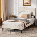WLIVE Twin Size Upholstered Bed Frame, Velvet Square Tufted Headboard,Sturdy Metal & Wooden Slats Support, No Box Spring Needed, Light Grey WLIVE