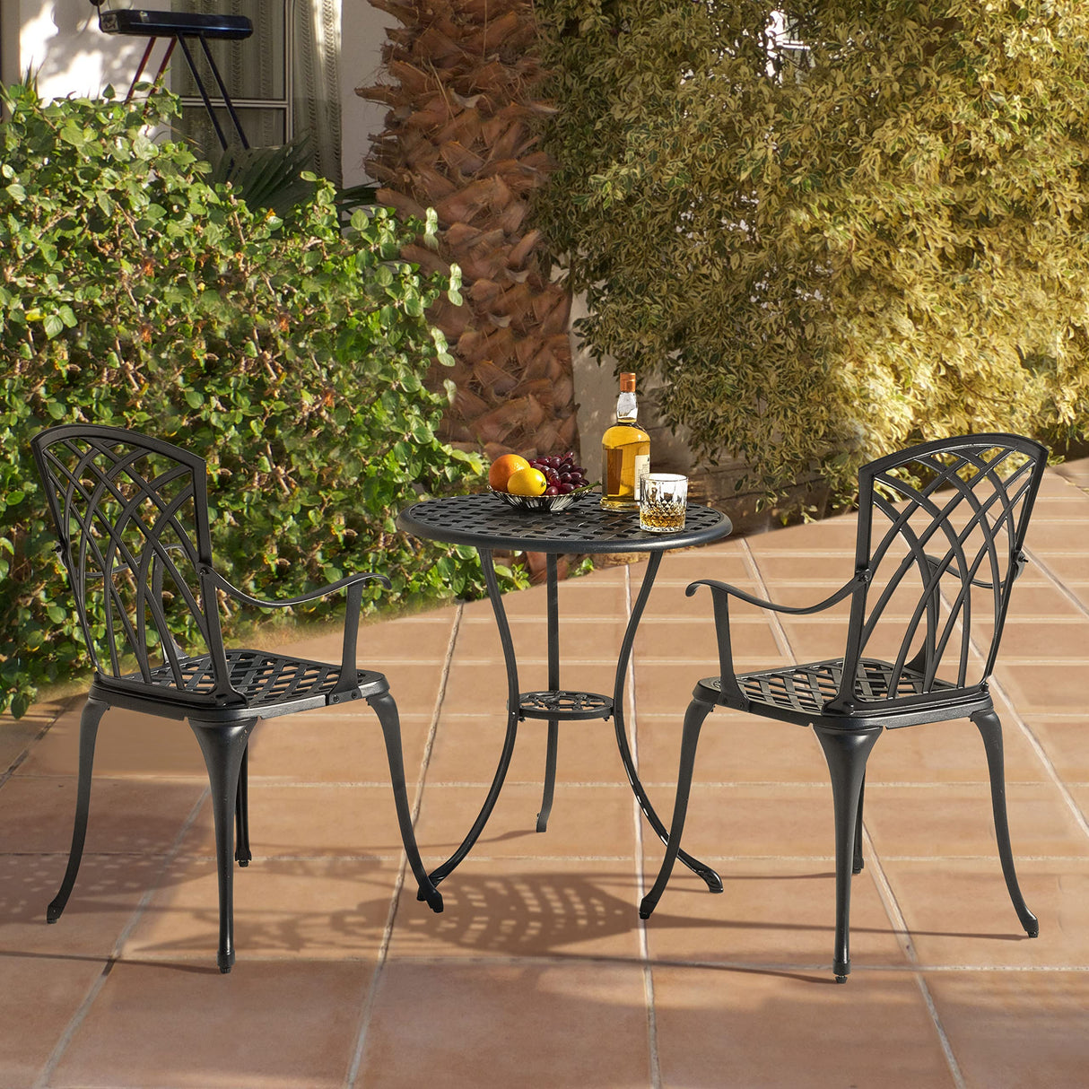 NUU GARDEN Patio Bistro Sets 3 Piece Cast Aluminum Bistro Table and Chairs Set with Umbrella Hole Bistro Set of 2 for Patio Backyard, Black NUU GARDEN