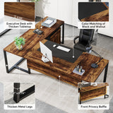 Tribesigns 70.8-Inch Executive Desk with File Cabinet, Large L Shaped Computer Desk with Storage Cabinet, L Shaped Desk with Drawer Cabinet, Rustic Brown & Black Tribesigns