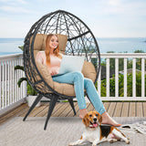 YITAHOME Large Wicker Egg Chair with Stand for Indoor and Outdoor, Cushion, and Adjustable Leveling Feet, Large Lounger for Garden, Patio, Balcony, Backyard,Supports up to 330lbs, Beige YITAHOME