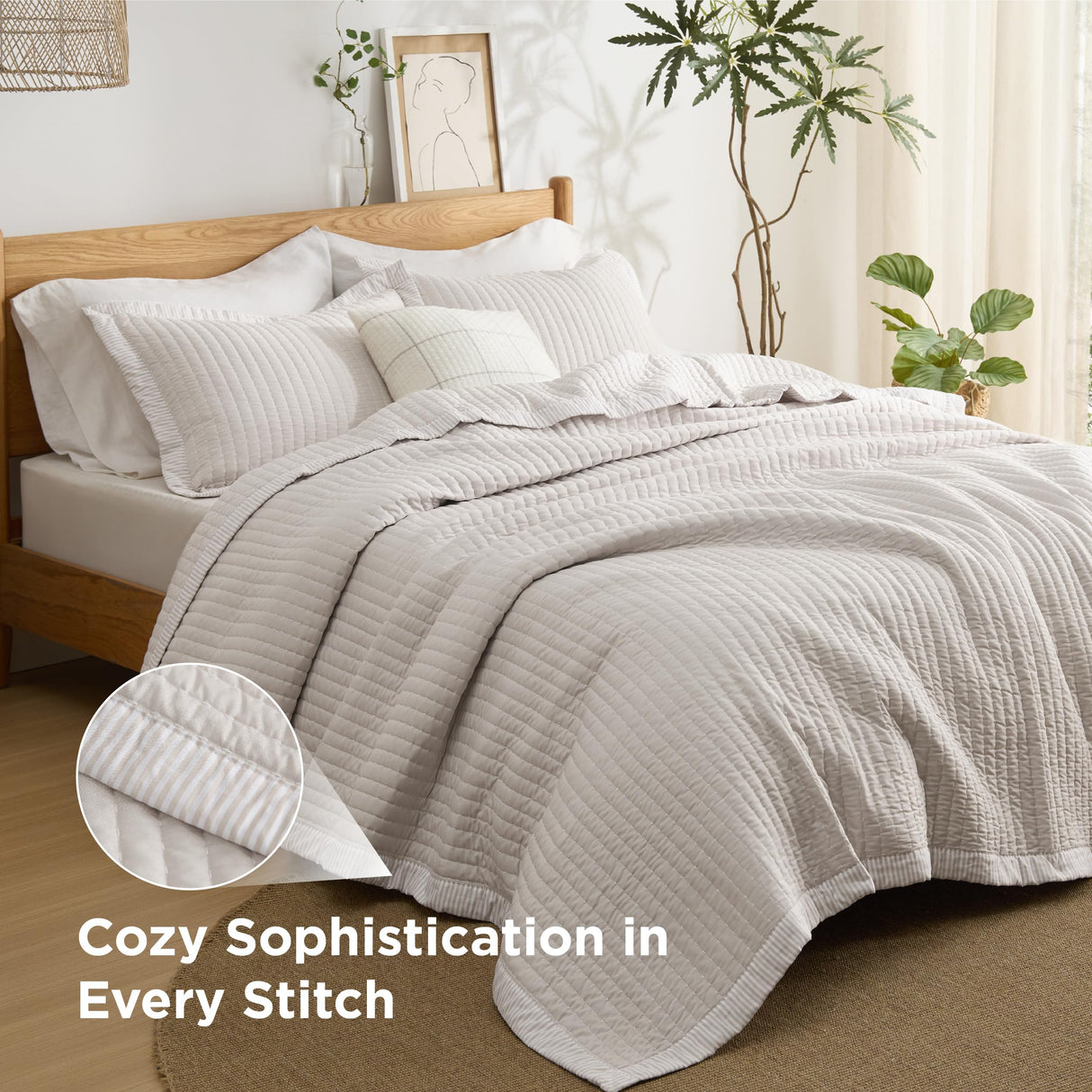 Bedsure Quilts Queen Size - Queen Quilt Bedding Set Bedspread Coverlet Comforter, Lightweight Corduroy Pattern Bedspread, 3-Piece Set with 90"x96" Coverlet & 2 Pillow Shams, All-Season Soft Microfiber Bedsure