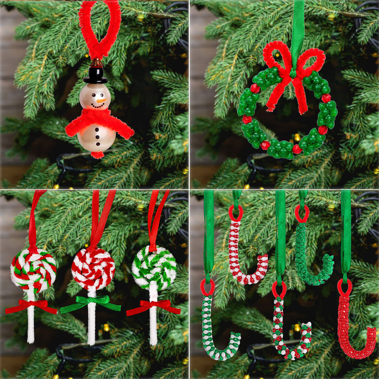 40PCS Christmas Crafts for Kids Beaded Ornament Kit - Including 10 PCS Snowman,12 PCS Wreath,8PCS Candy Cane,10PCS Lollipop, Xmas Holiday Party Tree Favor Decorations luck sea