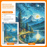 Offito Mountains Moon Lake Diamond Art Kits for Adults, Lakeside Villages Diamond Painting Kits for Beginners, Starry Sky Landscape DIY Full Drill Dots Gem Art Paint for Home Wall Decor 12 x 16 Inch Offito