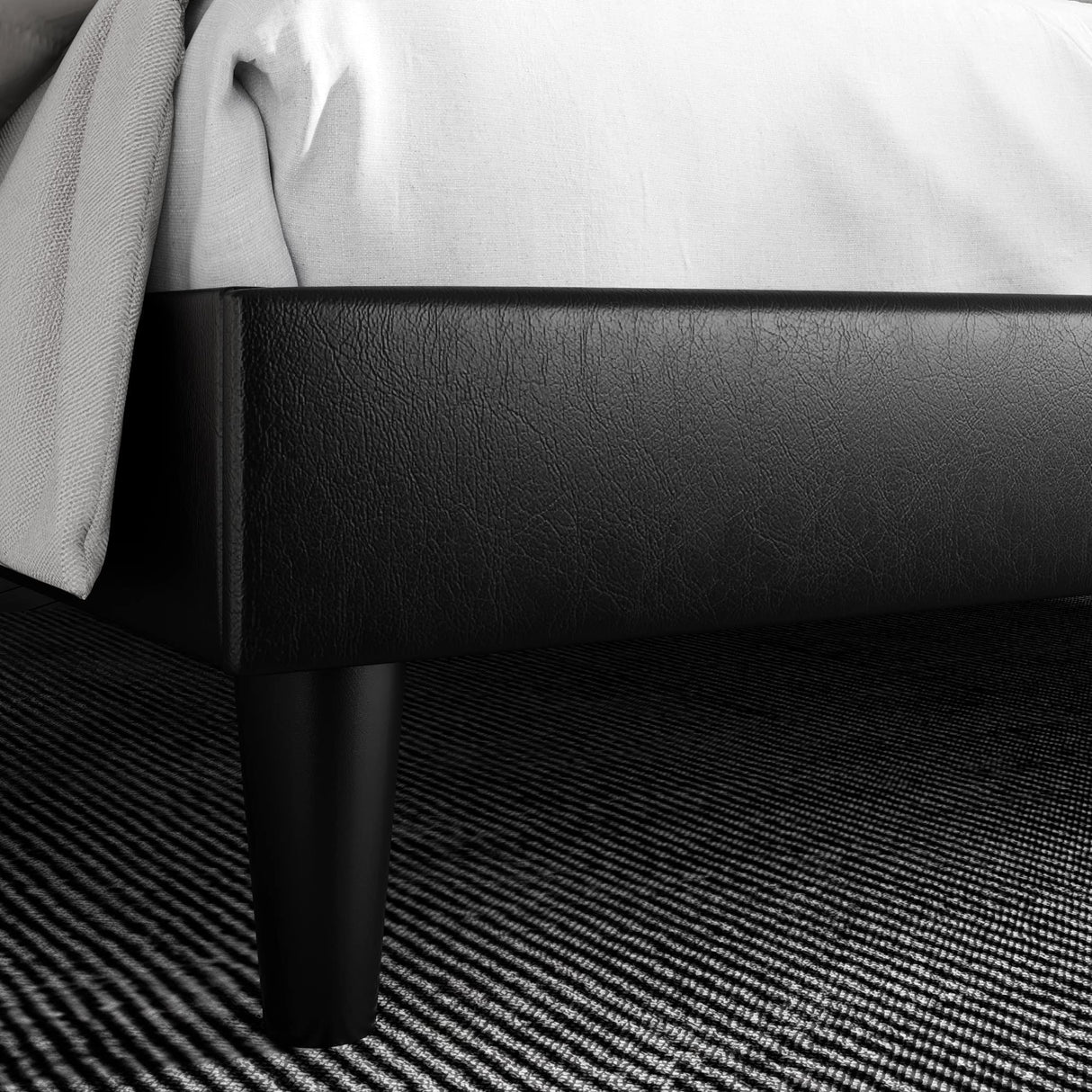 SHA CERLIN Full Size Platform Bed Frame with Button Tufted Headboard, Faux Leather Upholstered Mattress Foundation, Wooden Slat Support, No Box Spring Needed, Black SHA CERLIN