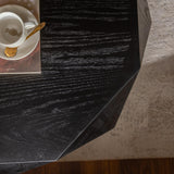 38" Modern Farmhouse Drum Coffee Table, American Retro Style Coffee Table for Office, Dining Room and Living Room, Black KIGFTSOD