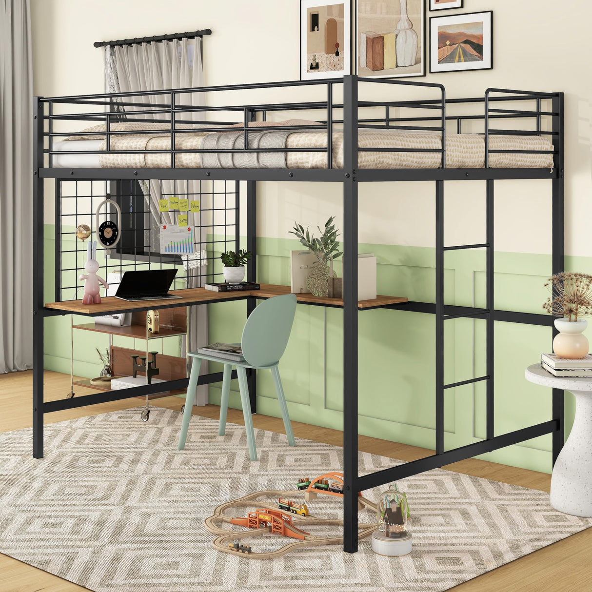 Harper & Bright Designs Full Size Metal Loft Bed Frame, Loft Bed Full with L-Shape Desk and Metal Grid, Space Saving Full Loft Bed with Desk Underneath for Kids,Teens (Full, Black) Harper & Bright Designs