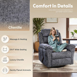 Softa Classic Swivel Rocker Recliner Chair for Adults with Handle, Massage Rocker Recliner, 360° Swivel Glider Nursery Chair with Premium Chenille, High Back, Living Room Bedroom Nursery (Gray) Softa
